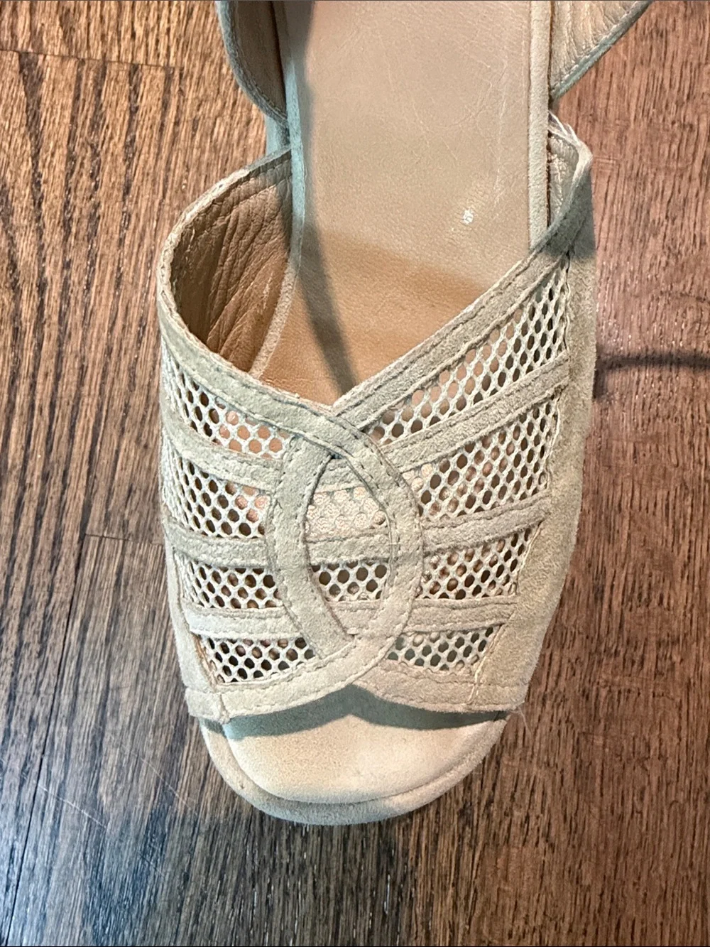 VARDA Size 6 1/2 Suede Laser-Cut Platform Sandals in Light Beige
